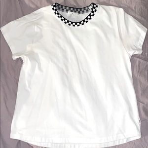 Vans white top with checkered neck